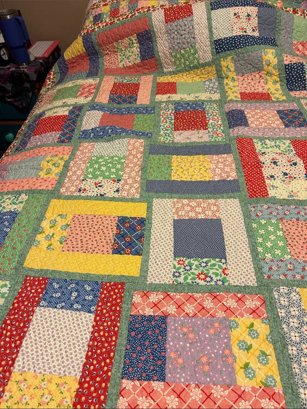 ONE OF A KIND- HANDCRAFTED Floral Quilt in Pastel Multicolor